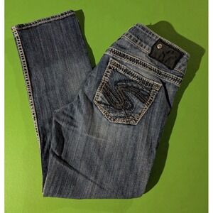 Silver Jeans Co. Women's Size 29/24.5 Suki Cropped‎ Capri Denim Jeans Dark Wash